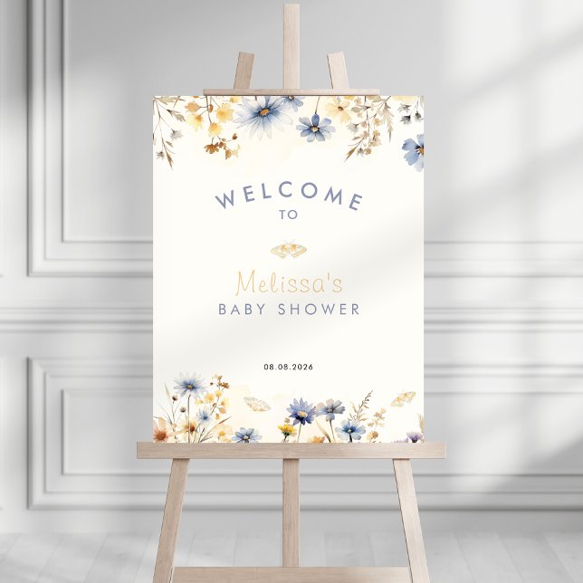 Vildblomma Baby Shower Välkomstskylt - Vårtema Fototryck (Wildflower baby shower welcome sign)