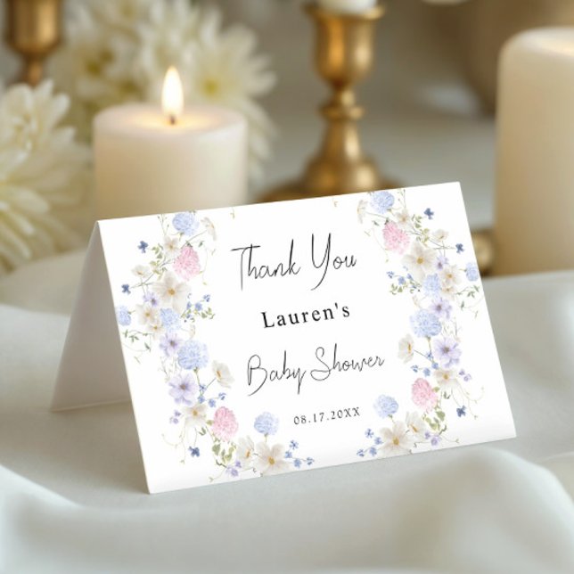 Vildblomma Babyfirande Blommar Tack Kort (Skapare uppladdad)