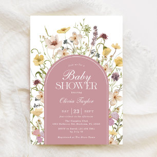 Vildblomma Babyflicka Shower Blush Rosa Inbjudningar