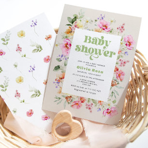 Vildblomma babyflicka shower inbjudningar