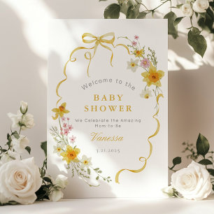 Vildblomma Båg ram gul Baby shower Välkommen Poster