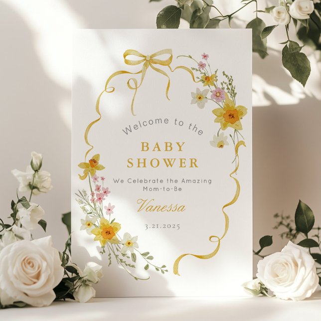 Vildblomma Båg ram gul Baby shower Välkommen Poster (Skapare uppladdad)