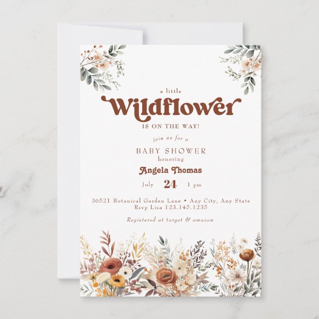 Vildblomma  Bebis Shower Inbjudan (Framsida)