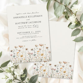 Vildblomma Beige Boho Blommig Bröllop Inbjudningar