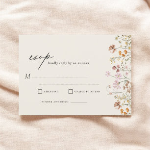Vildblomma Beige Boho Trädgård Bröllop RSVP Inbjudningar