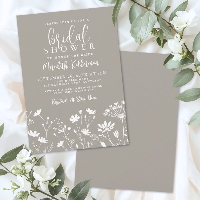 Vildblomma Beige Bröllopsdusch Inbjudningar (Wildflower Beige Bridal Shower Invitation)