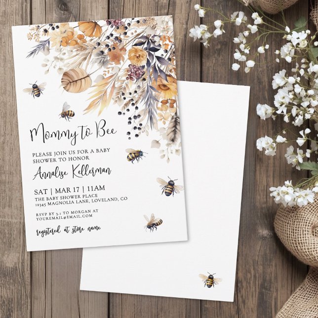 Vildblomma-Bi Babyshower Inbjudningar (Wildflower Bee Baby Shower Invitation)