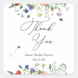 Vildblomma-Bin Bröllopsfest Fyrkantigt Klistermärke