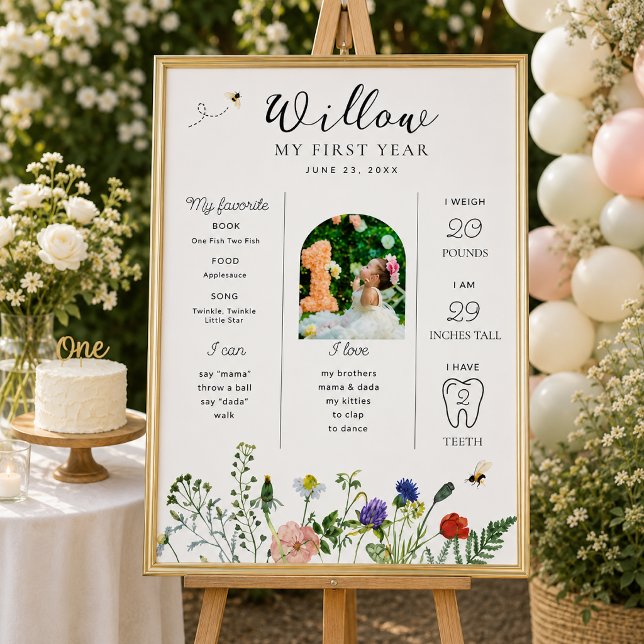 Vildblomma Bina Första Födelsedagsmilstolpsskylt Poster (Skapare uppladdad)