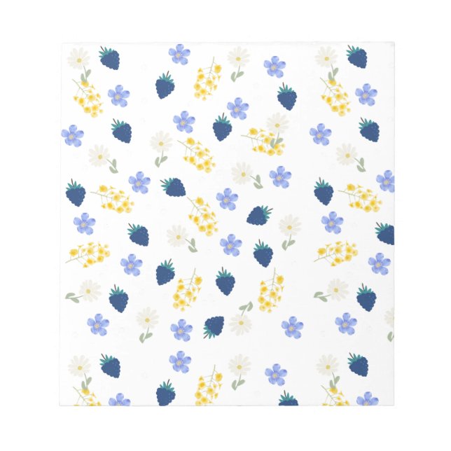 Vildblomma & Björnbärsblommönster Anteckningsblock (Framsida)