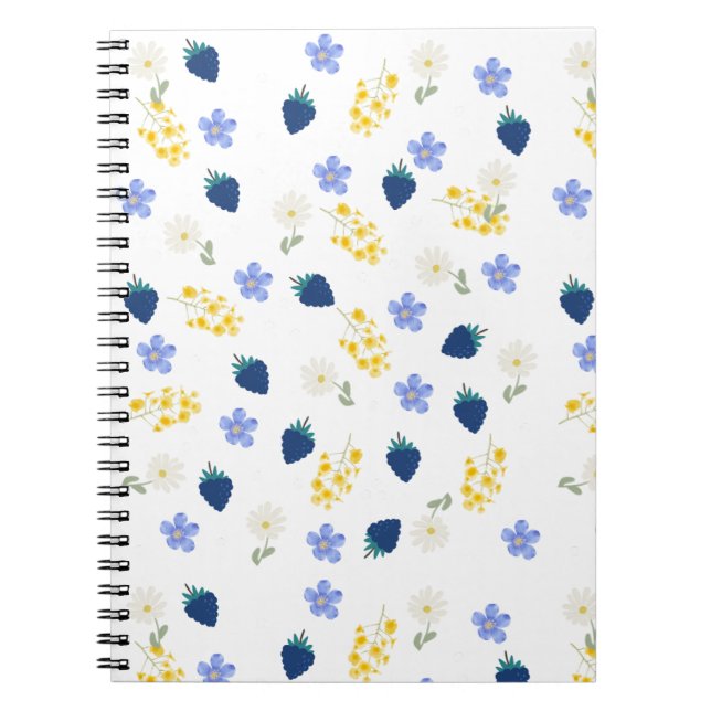 Vildblomma & Björnbärsblommönster Anteckningsbok (Framsidan)