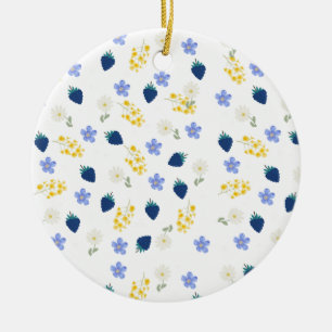 Vildblomma & Björnbärsblommönster Julgransprydnad Keramik