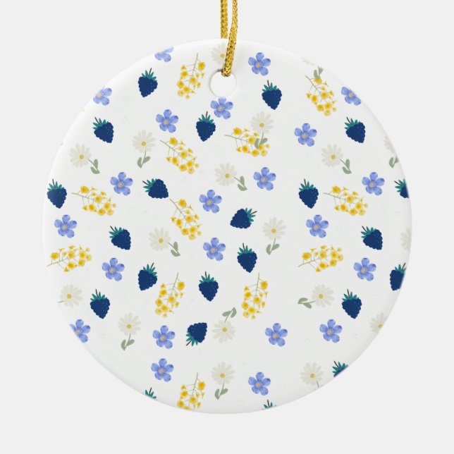 Vildblomma & Björnbärsblommönster Julgransprydnad Keramik (Framsidan)