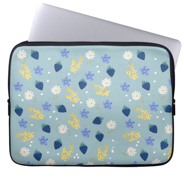 Vildblomma & Björnbärsblommönster Laptop Fodral (Framsidan)
