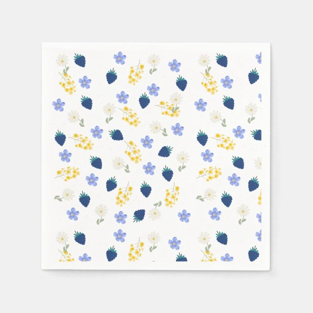 Vildblomma & Björnbärsblommönster Pappersservett (Framsidan)