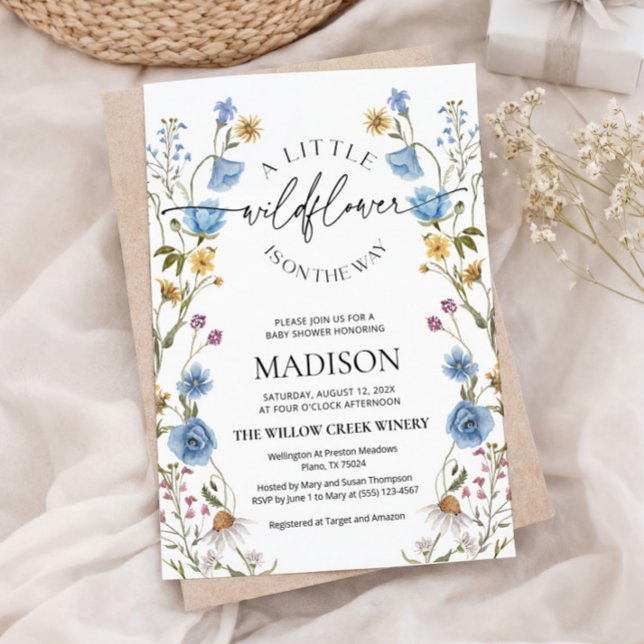 Vildblomma Blå Baby Shower Inbjudan (Skapare uppladdad)