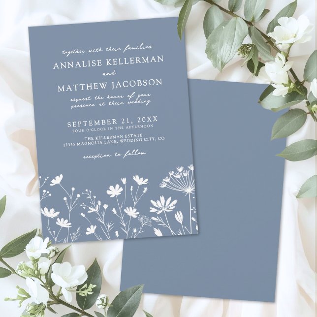 Vildblomma Blå Bröllop Inbjudningar (Wildflower Blue Wedding Invitation)