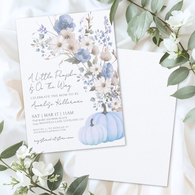 Vildblomma Blå Pumpa Bebis Shower Inbjudningar (Wildflower Blue Pumpkin Baby Shower Invitation)