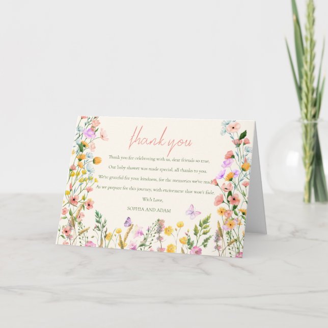 Vildblomma Blommar Elegant Vår Bebisbad Tack Kort (Framsida)