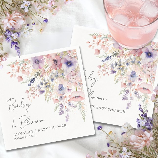 Vildblomma Blommig Babyfirande Servetter (Wildflower Floral Baby Shower Napkins)
