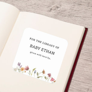 Vildblomma Blommig Bebis Bads Book Library Fyrkantigt Klistermärke