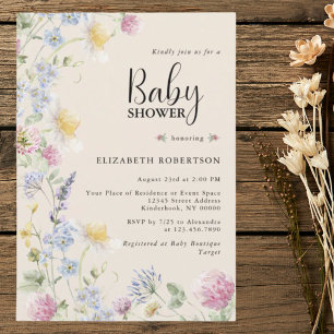 Vildblomma Blommig Bebis Shower Inbjudan