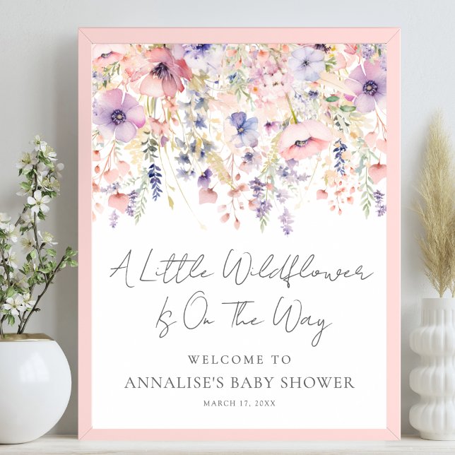 Vildblomma Blommig Bebis Shower Poster (Wildflower Floral Baby Shower Poster)