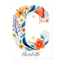 Vildblomma Blommig Initial Bokstav C Tryck