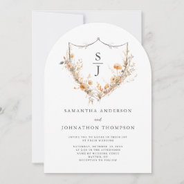 Vildblomma Blommig Kam Wedding Monogram Inbjudningar