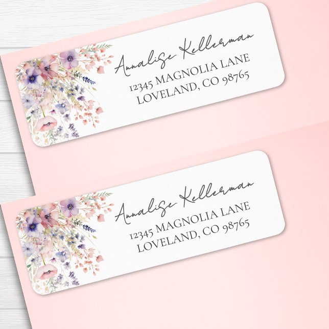 Vildblomma Blommig Returadress Returadress Etikett (Wildflower Pastel Floral Return Address label)