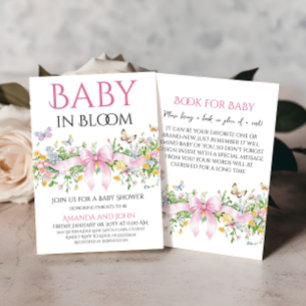 Vildblomma Blommig Rosa Band Babyfirande Inbjudningar