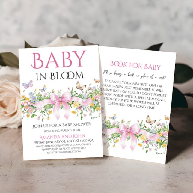 Vildblomma Blommig Rosa Band Babyfirande Inbjudningar (Skapare uppladdad)