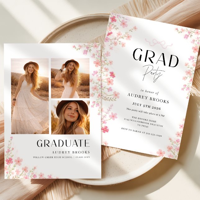 Vildblomma Blommig Slinga Fotokollage Examen Inbjudningar (Skapare uppladdad)