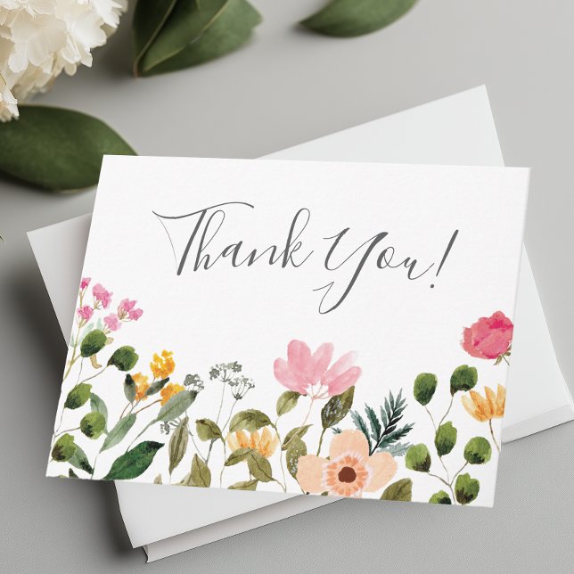 Vildblomma Blommig Tack Kort (Wildflower Floral Thank You Card)
