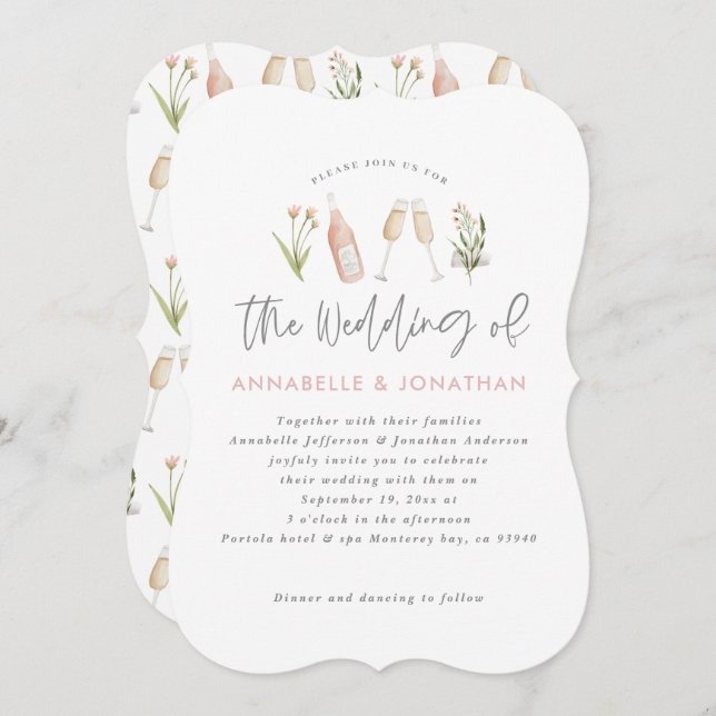 vildblomma blomster champagne modern skrift meddelande (Fram/baksida)