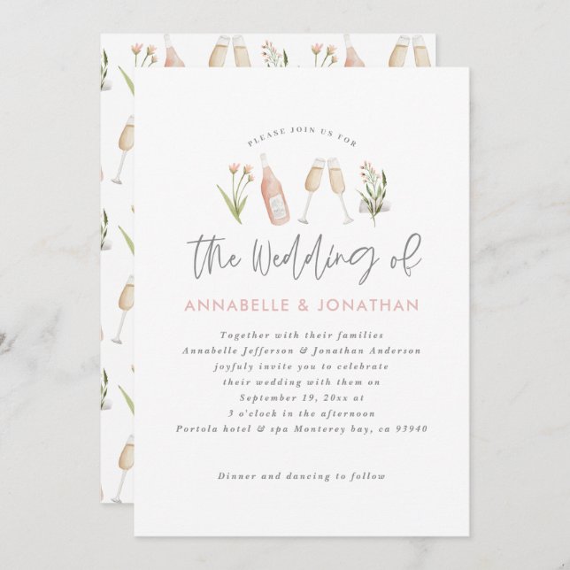 vildblomma blomster champagne modern skript meddelande (Fram/baksida)