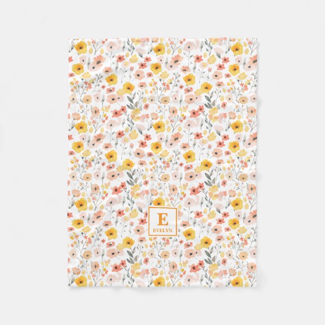 Vildblomma blomster Monogram Fleecefilt (Framsidan)