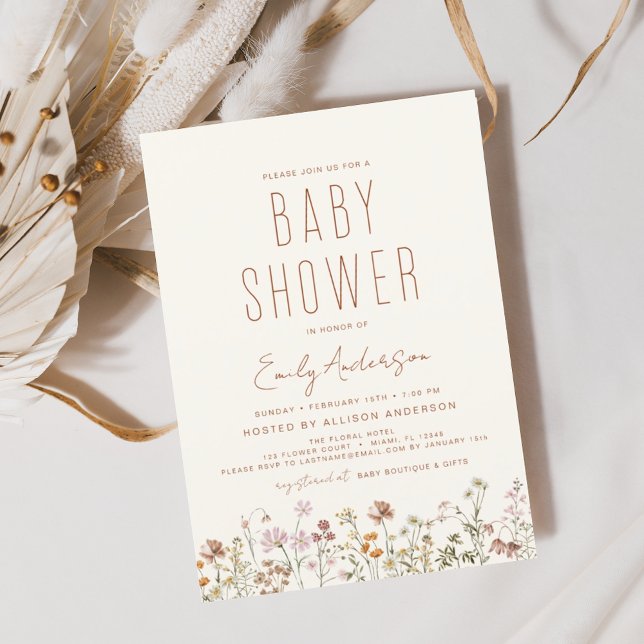 Vildblomma Boho Baby Shower Elegant Modern Inbjudningar (Skapare uppladdad)
