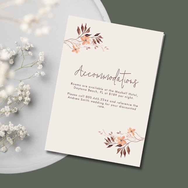 Vildblomma Boho Boende Detaljer Tilläggskort (Wildlfower Boho Accommodations Details Enclosure Card)