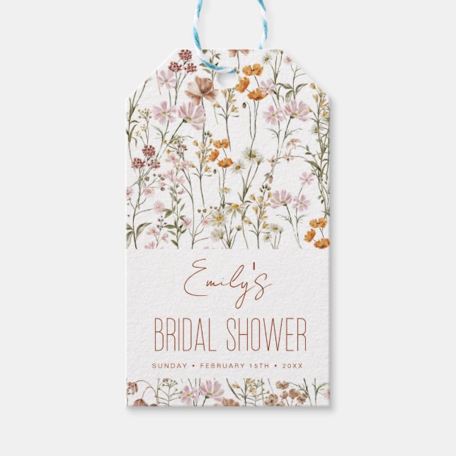 Vildblomma Boho Bröllopsdusch Vattenfärg I Blomnin Presentetikett (Framsidan)