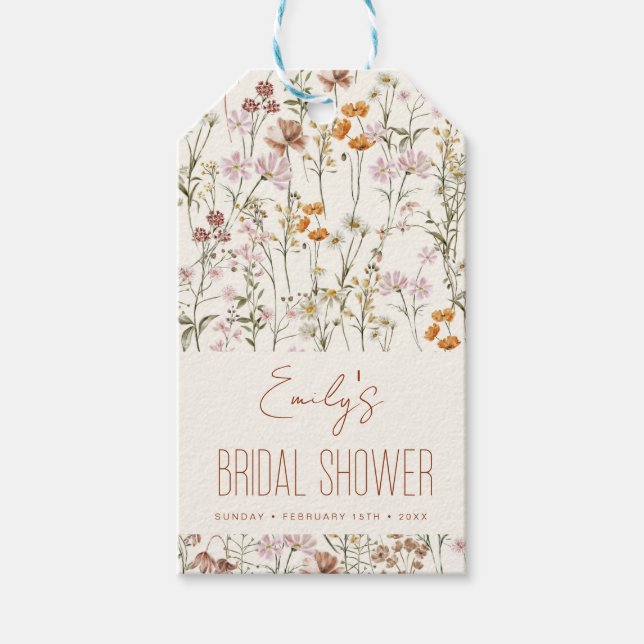Vildblomma Boho Bröllopsdusch Vattenfärg I Knopp Presentetikett (Framsidan)