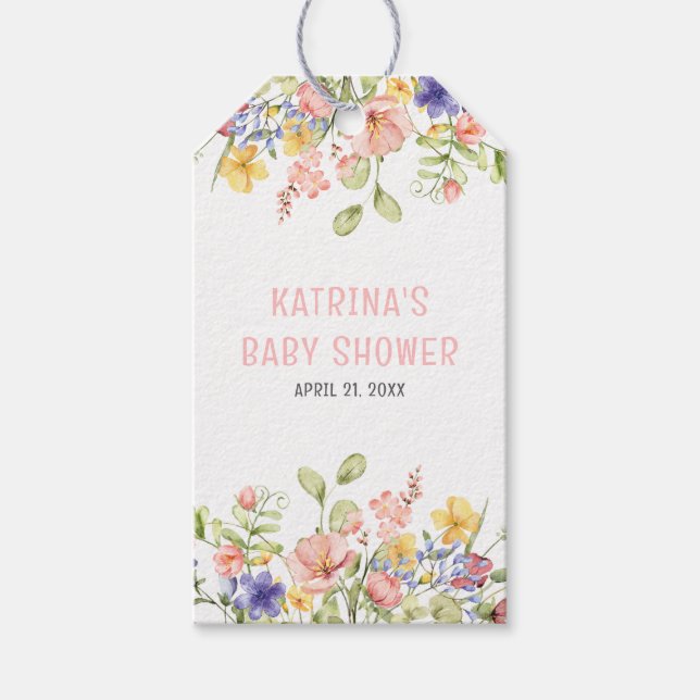 Vildblomma Boho Fält Könsneutrala Baby Shower Presentetikett (Framsidan)