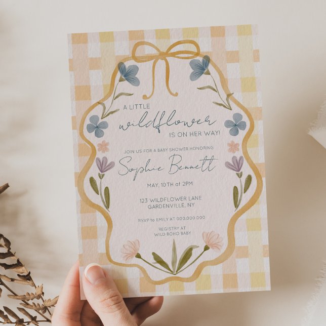 Vildblomma Boho Flickbabyfirande Coquette Bow Inbjudningar (Skapare uppladdad)