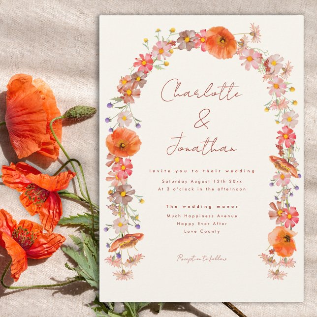Vildblomma Boho Höstbröllop Inbjudningar (Watercolor floral arch wedding invitation )
