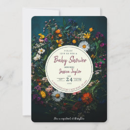 Vildblomma Boho Krans Cirkels Babyshower Inbjudningar