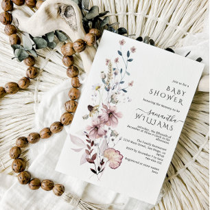 Vildblomma boho minimalistisk modern Baby Shower I Inbjudningar