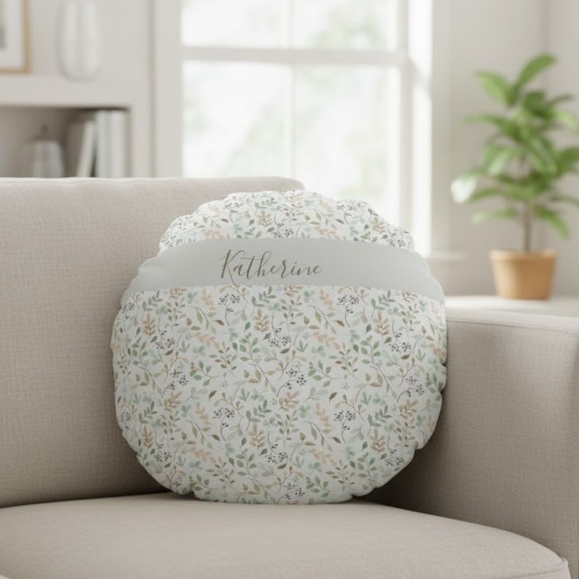 Vildblomma Boho Personlig Rund Kudde (Skapare uppladdad)