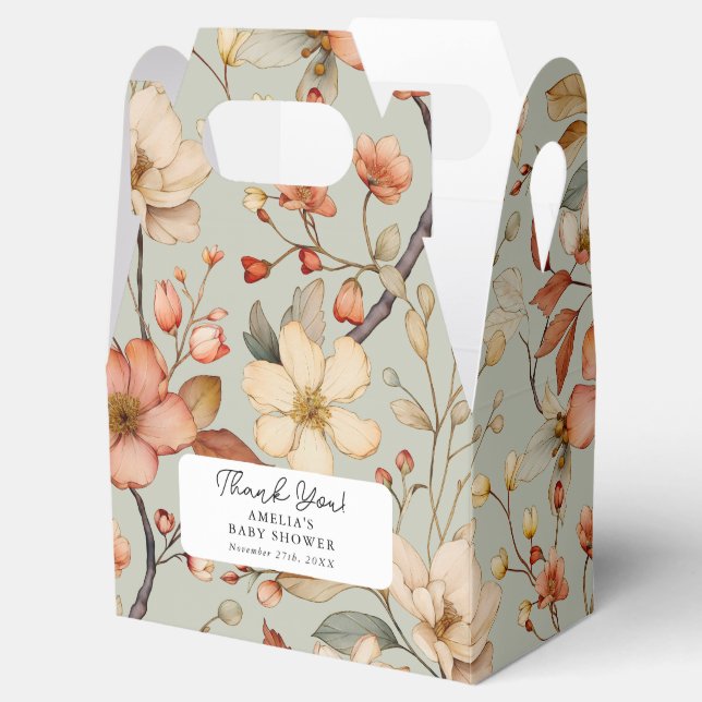 Vildblomma Boho Sälggrön Blommig Bebis-fest Presentaskar (Öppnad)