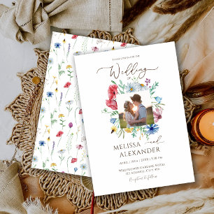 Vildblomma boho trädgård blommande foto bröllop inbjudningar