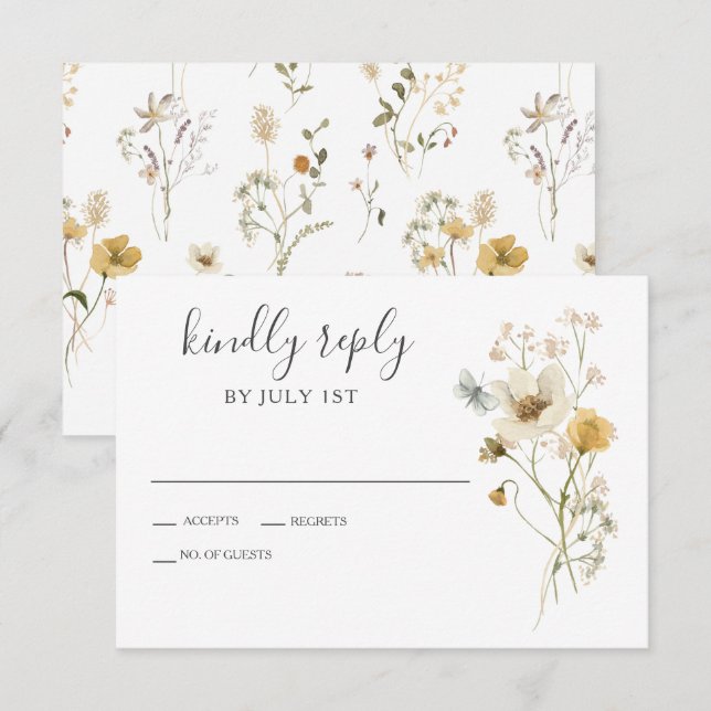 Vildblomma Boho trädgård Blommig Bröllop RSVP-kort OSA Kort (Fram/baksida)